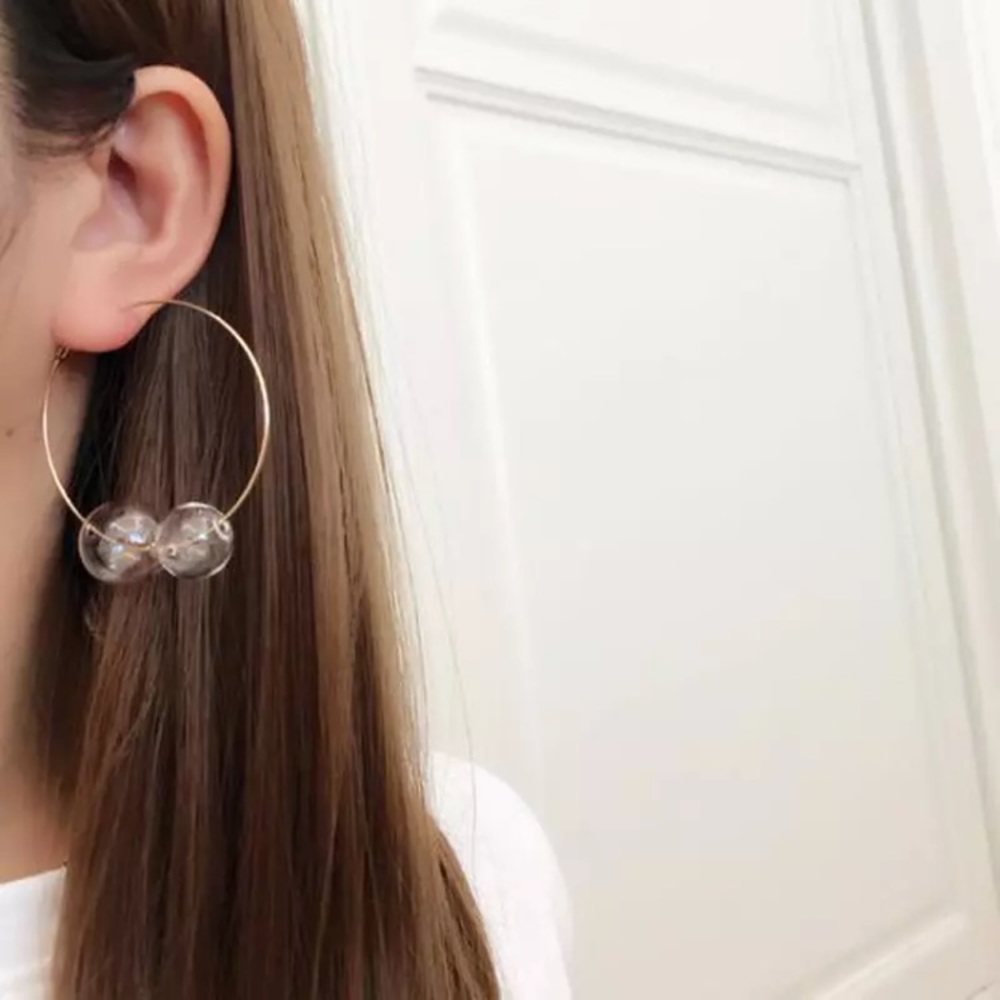 🔶 NWOT Boho Artsy Gold Tone Bubble Hoop Earrings - Picture 4 of 4